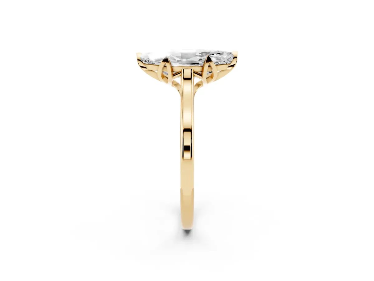 Marquise Cut Diamond Solitaire Ring with Flower Prong Setting and Classic Band Yellow gold