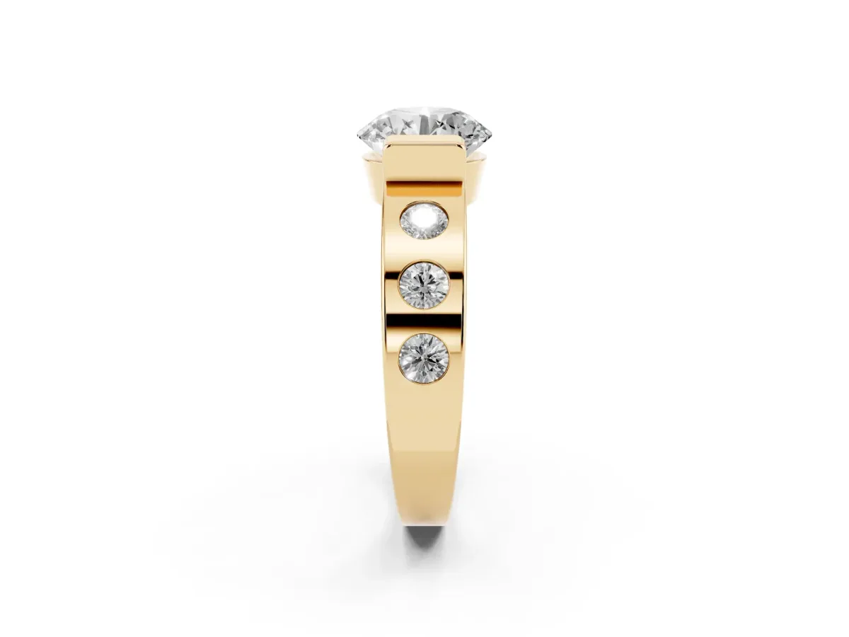 Round Cut Brilliant Channel-Set Diamond Ring with Bezel Prong Setting Yellow gold