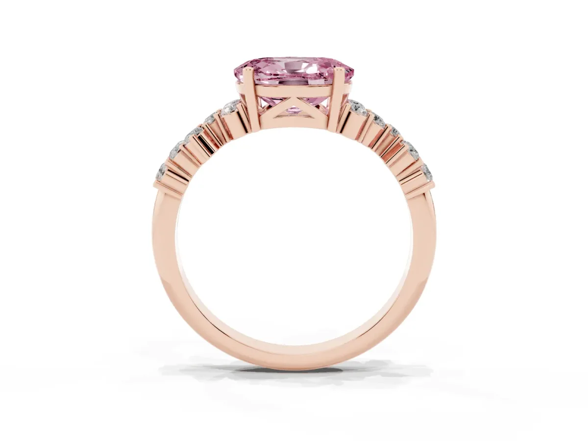 Fancy Pink Oval Cut Diamond Scattered Round Accent Ring with Prong Setting Rose gold