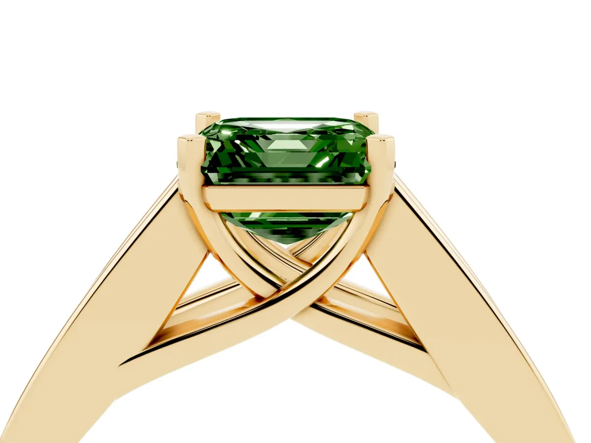 Fancy Green Asscher Cut Cut Channel Set Solitaire Ring with Four-Prong Setting Yellow gold