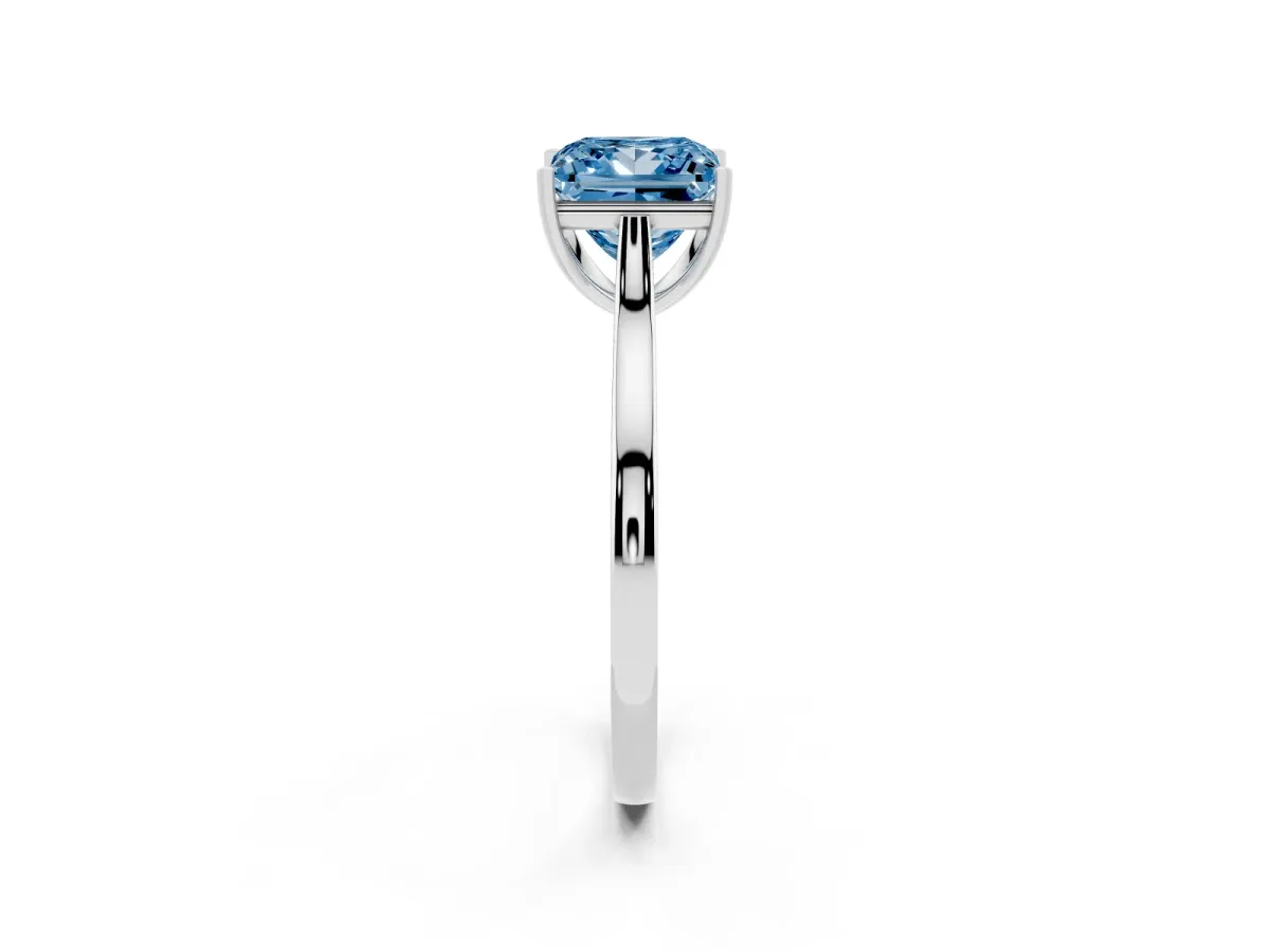 Fancy Blue Princess Cut Solitaire Heart Prong Engagement Ring with Tapered Band White gold