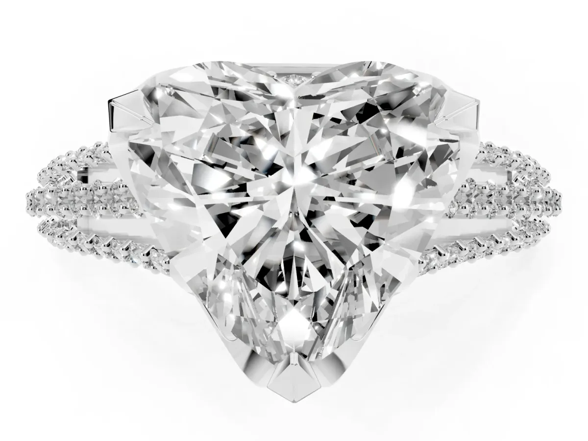 Heart Cut Solitaire Pave Split Shank Ring with Four-Prong Setting White gold