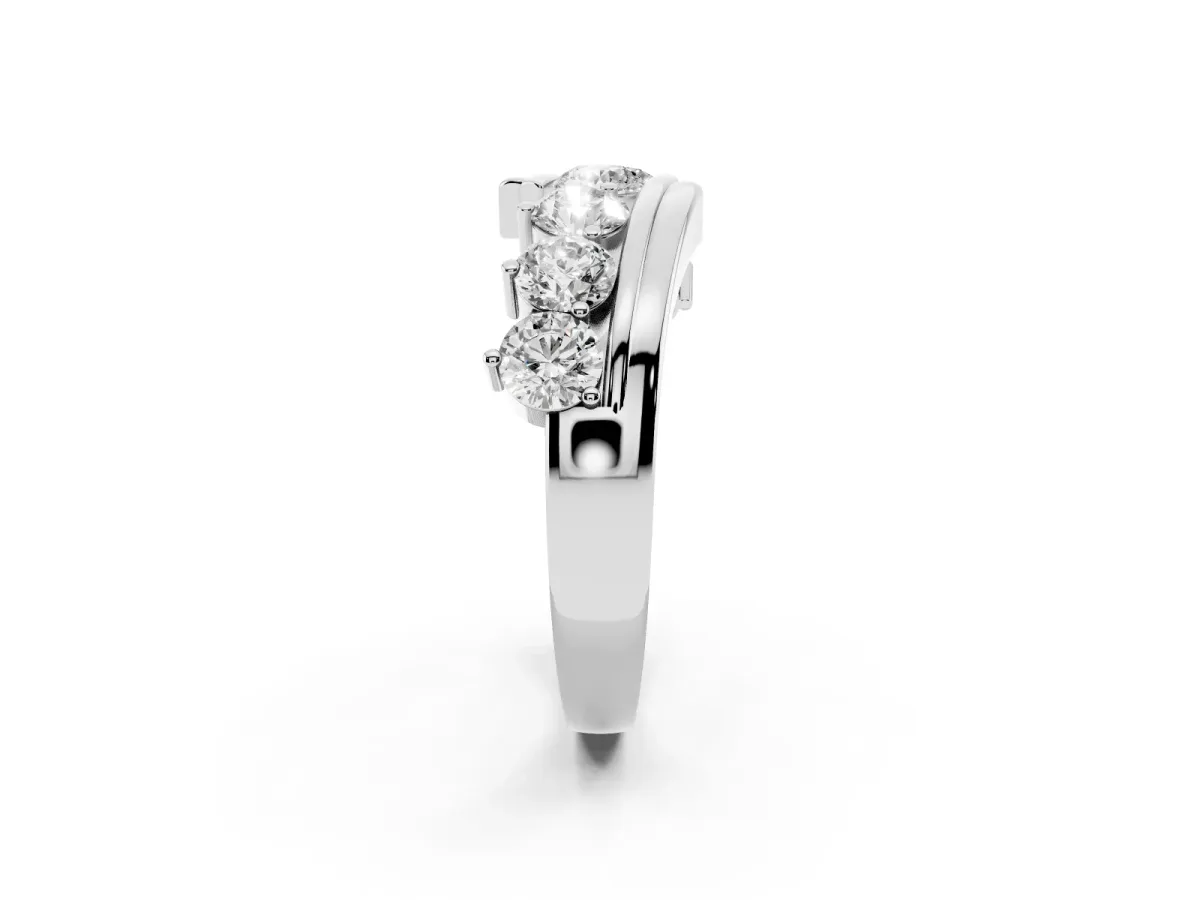 Round Diamond Wave Band with Channel and Shared Prong Setting Silver