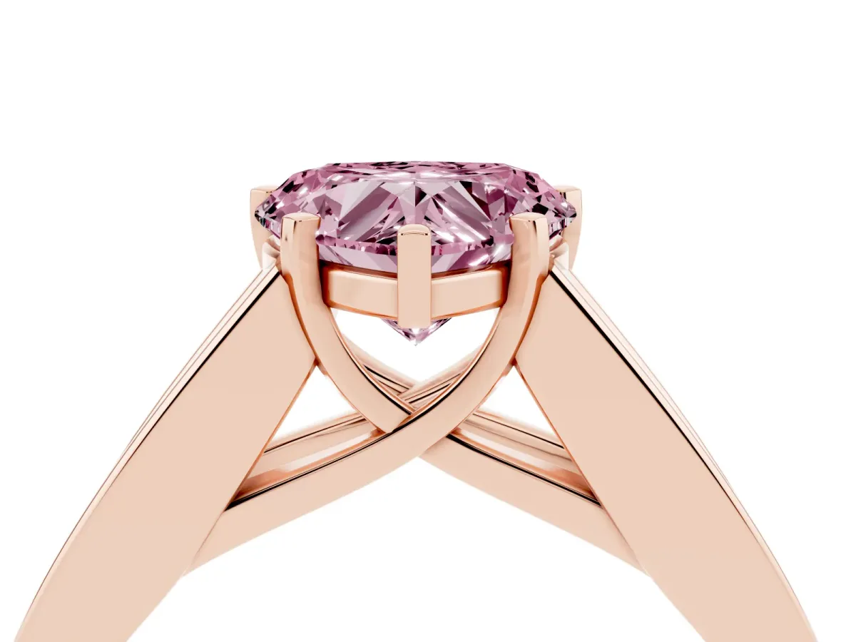 Fancy Pink Heart Cut Cut Channel Set Solitaire Ring with Four-Prong Setting Rose gold