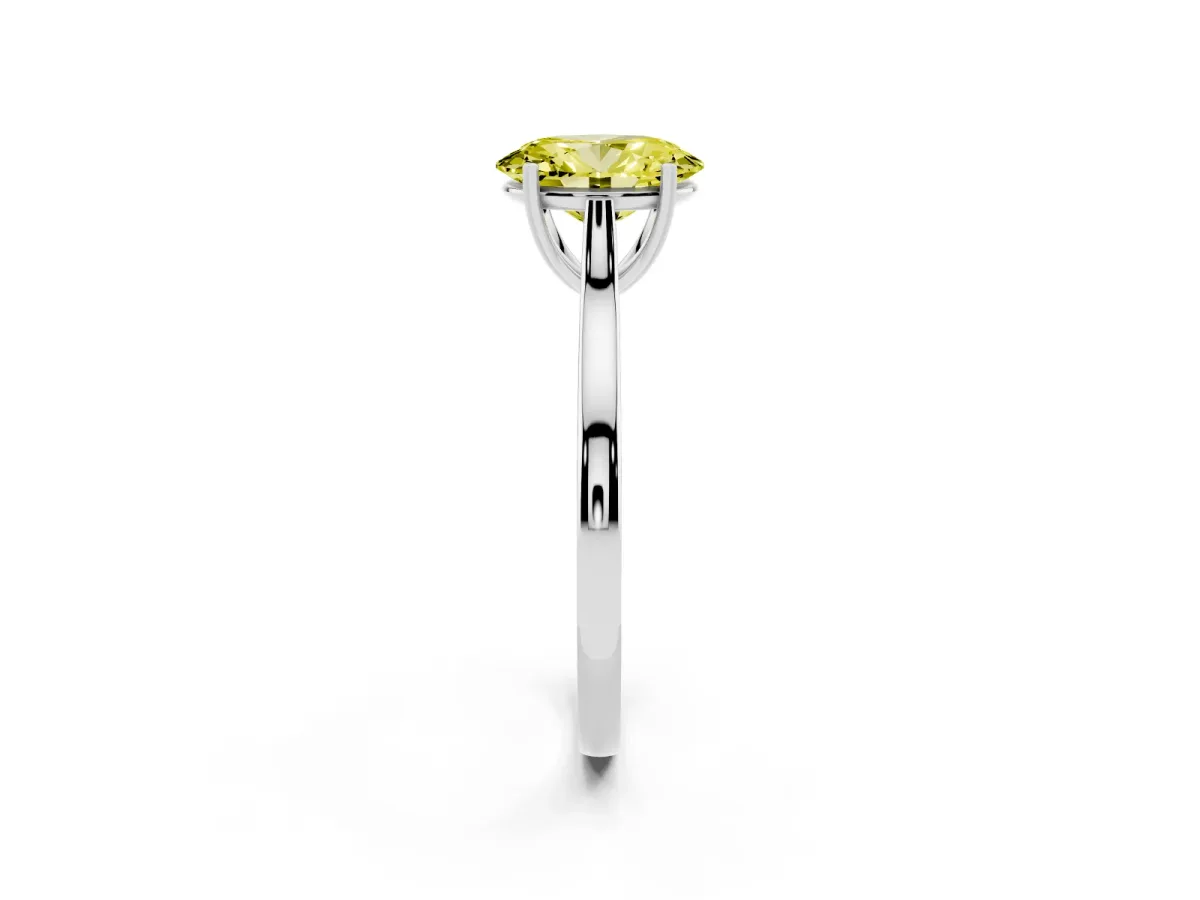 Fancy Yellow Oval Cut Solitaire Heart Prong Engagement Ring with Tapered Band Silver