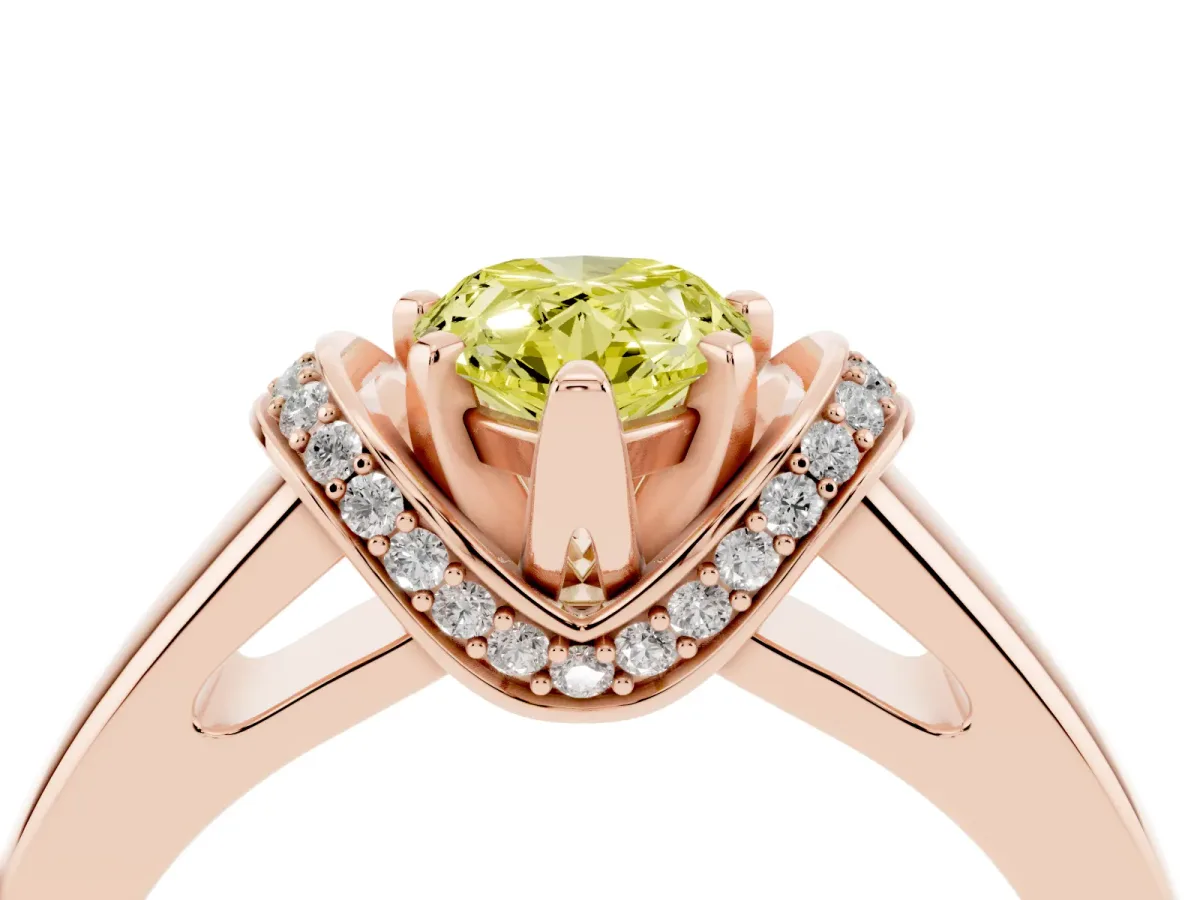 Fancy Yellow Pear Cut Solitaire Diamond Ring with Pave Band and Six-Prong Setting Rose gold