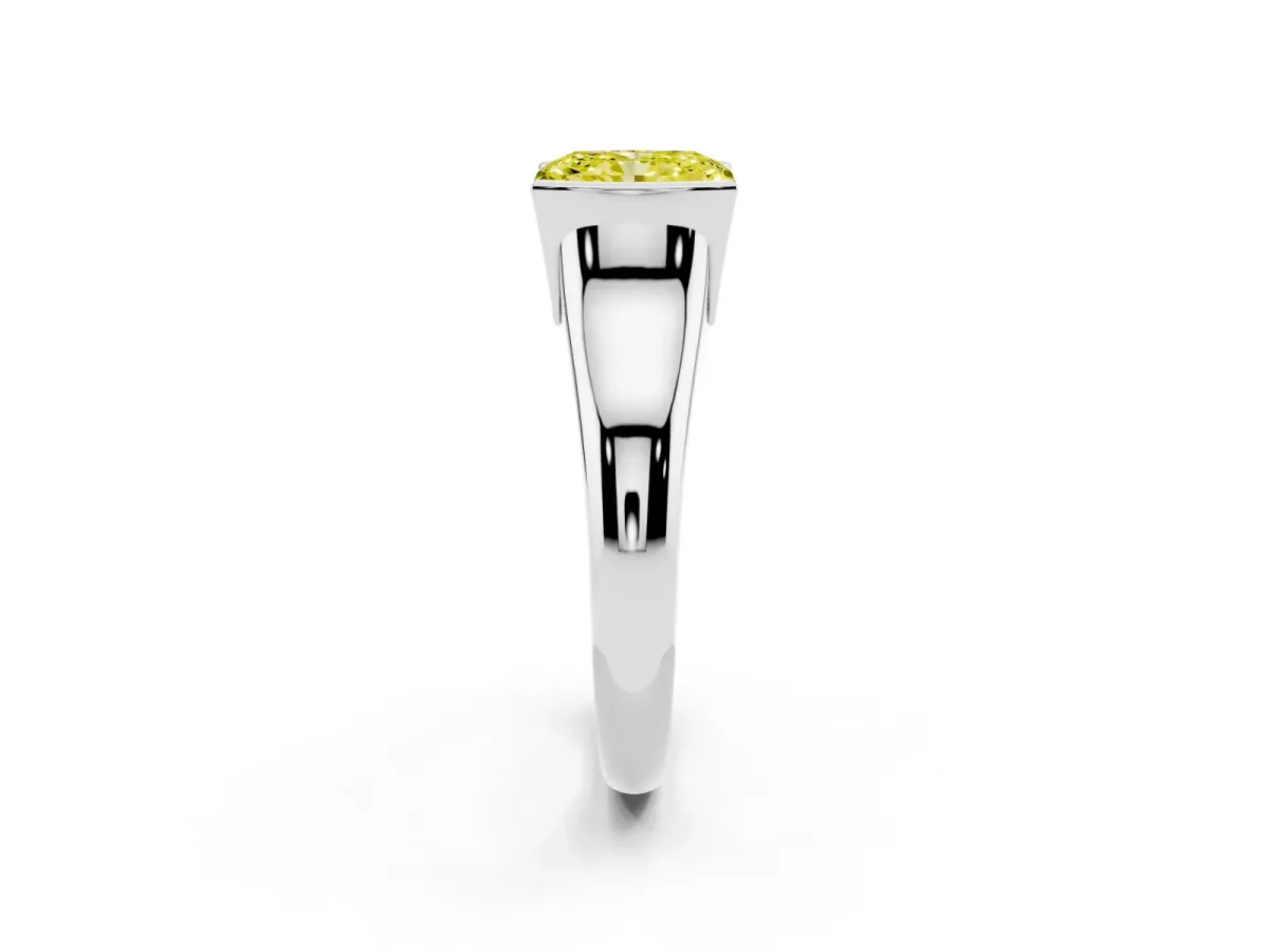 Fancy Yellow Radiant Cut Solitaire Tension Set Diamond Ring with Split Shank Band Silver