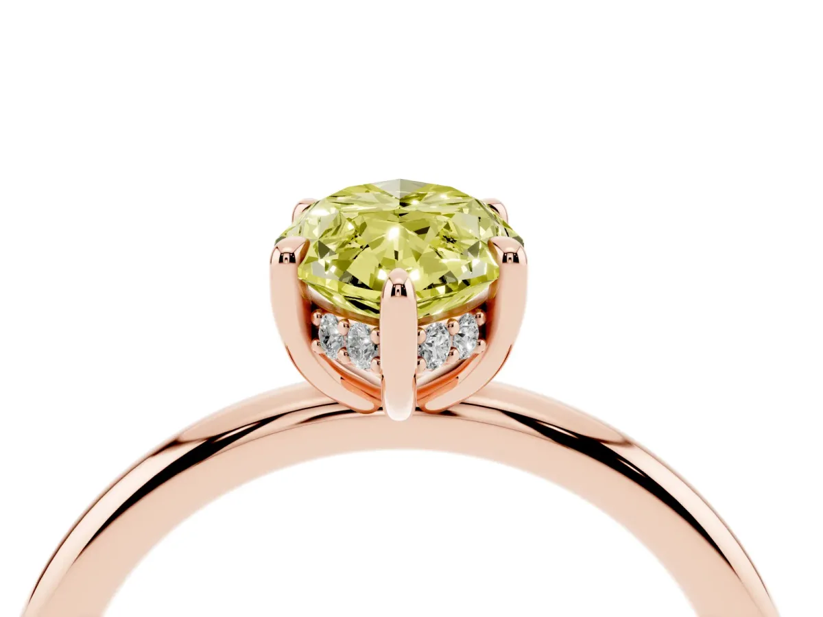 Fancy Yellow Marquise Cut Diamond Solitaire Ring with Thin Band and Four-Prong Setting Rose gold