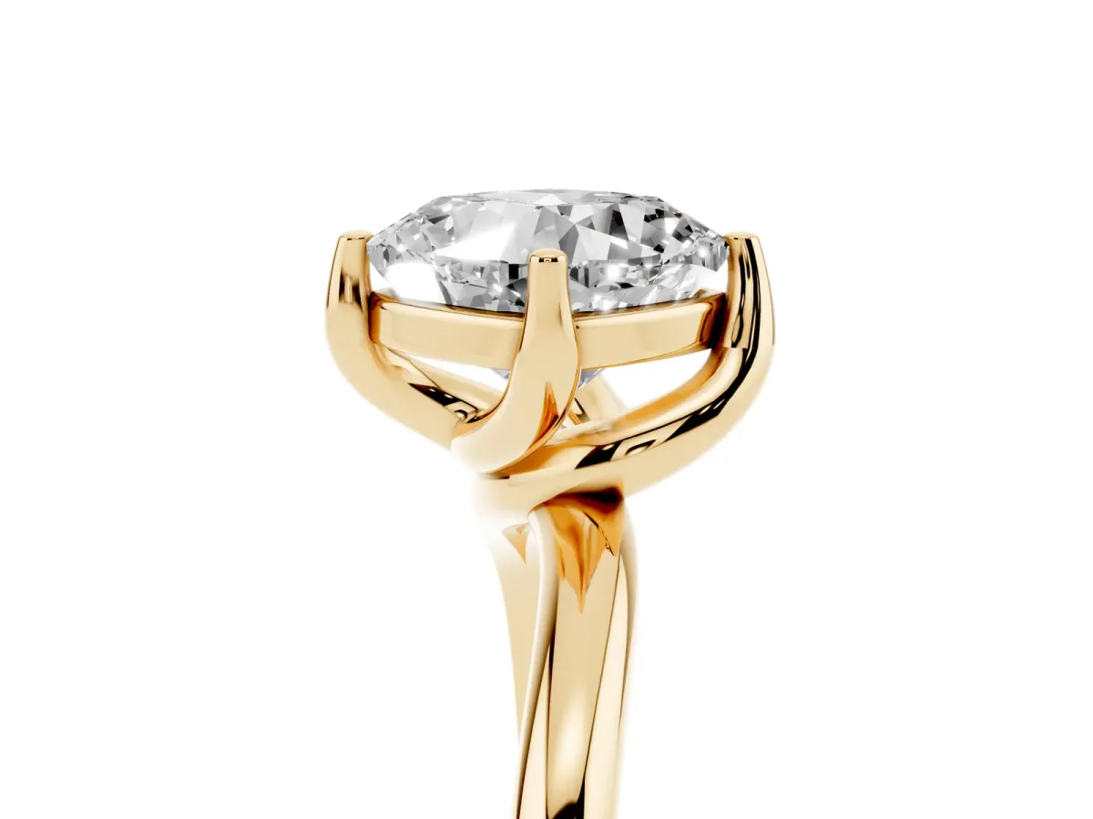 Cushion Cut Diamond Solitaire Engagement Ring with Four-Prong Setting and Classic Band Yellow gold