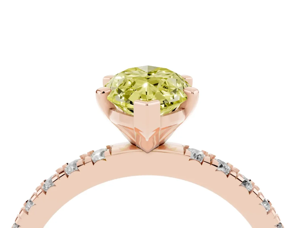 Fancy Yellow Marquise Cut Diamond Pavé Band Solitaire with Four-Prong Setting Rose gold