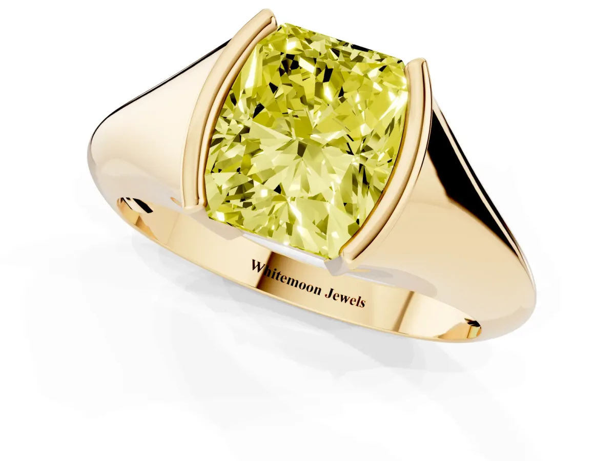 Fancy Yellow Radiant Cut Solitaire Tension Set Diamond Ring Yellow gold