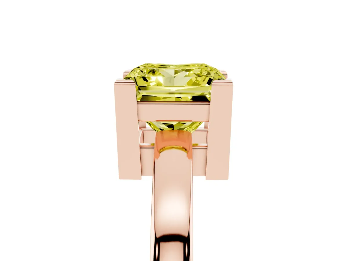Fancy Yellow Princess Cut Cut Solitaire Ring with Four-Prong Setting and Classic Band Rose gold