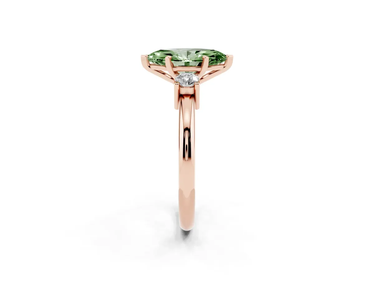 Fancy Green Three-Stone Marquise Cut Cut Diamond Solitaire with Prong Setting and Classic Band Rose gold