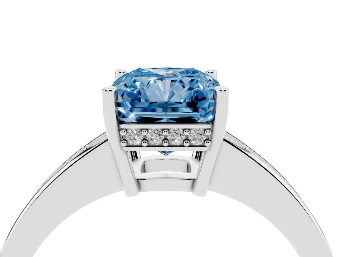 Fancy Blue Radiant Cut Solitaire Pavé Band Prong Setting Ring Platinum