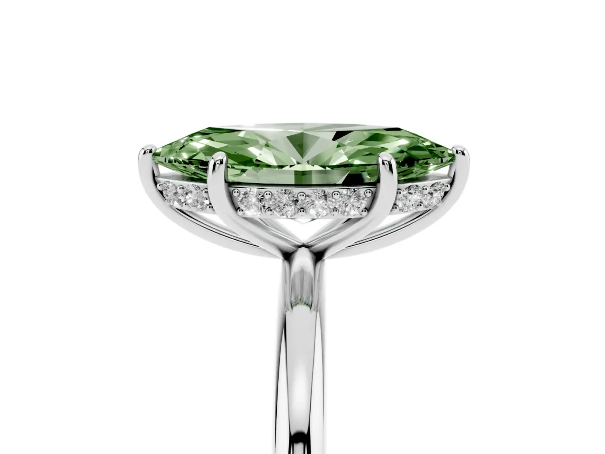 Fancy Green Marquise Cut Solitaire Diamond Ring with a Classic Band and Four-Prong Setting Platinum