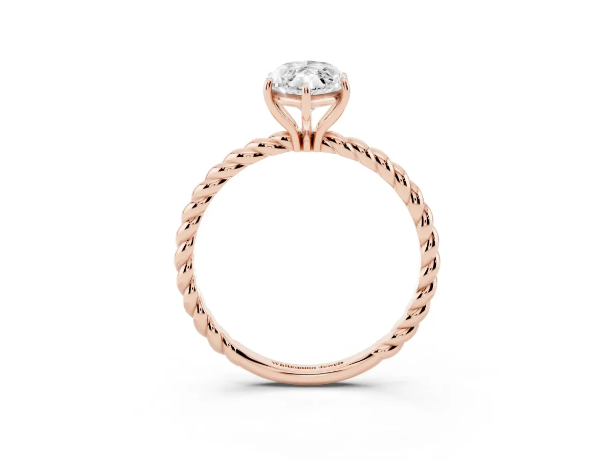 Marquise Cut Solitaire Twist Band Ring with Four-Prong Setting Rose gold