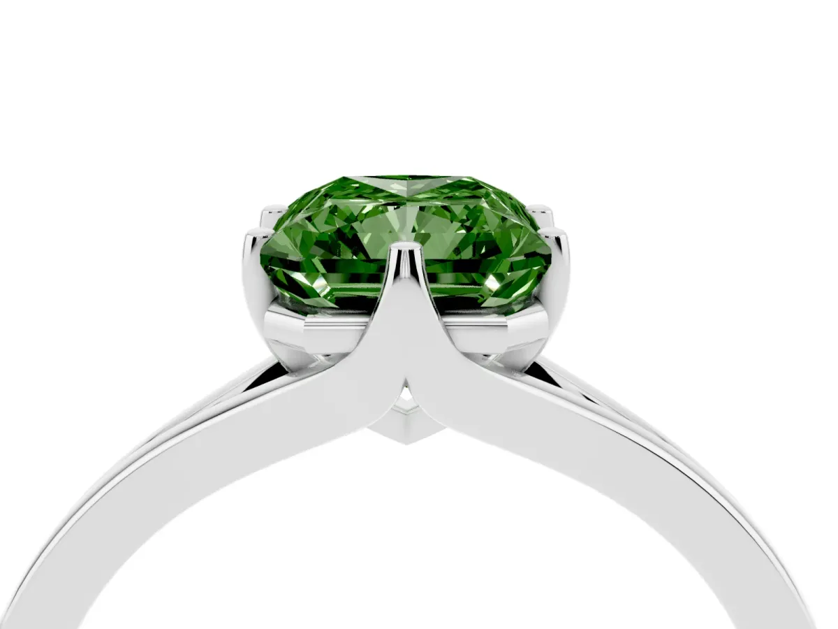 Fancy Green Radiant Cut Solitaire Diamond Ring with Six-Prong Setting and Tapered Band Silver