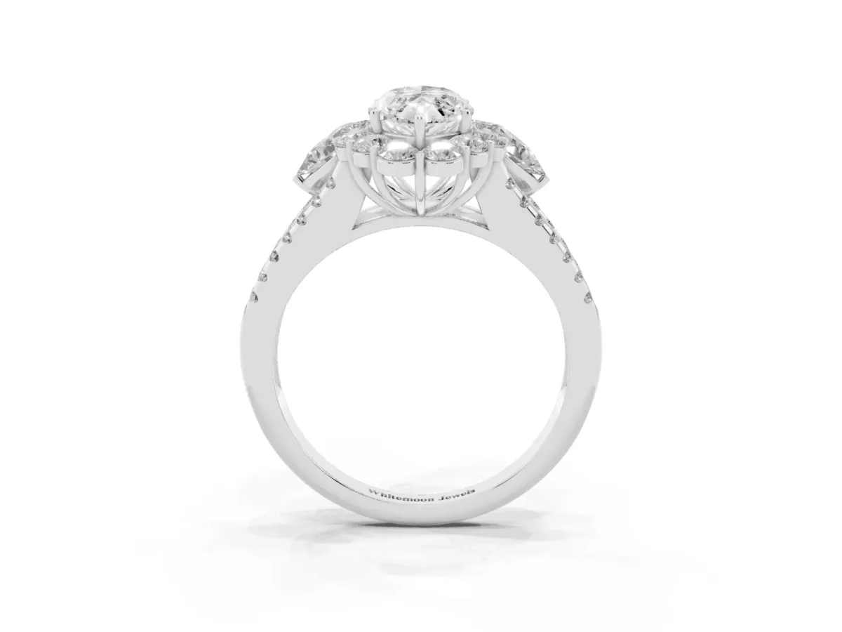 Marquise Cut Halo Split Shank Diamond Engagement Ring with Prong Setting Platinum