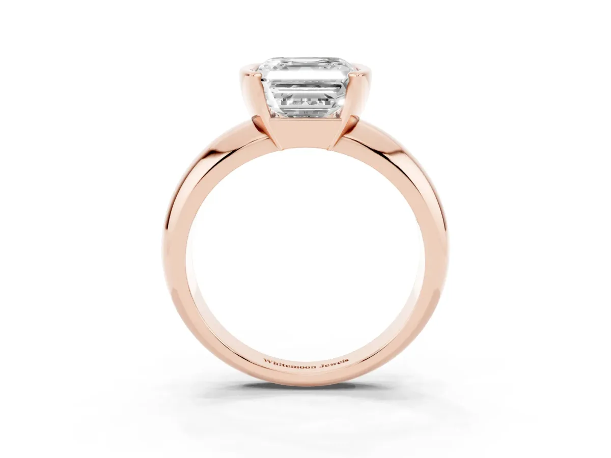Asscher Cut Solitaire Tension Set Diamond Ring with Wide Band Rose gold