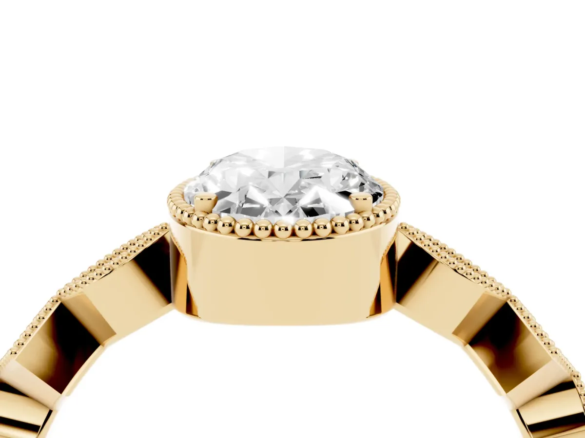 Oval Cut Milgrain Marquise Diamond Twist Band Ring Yellow gold