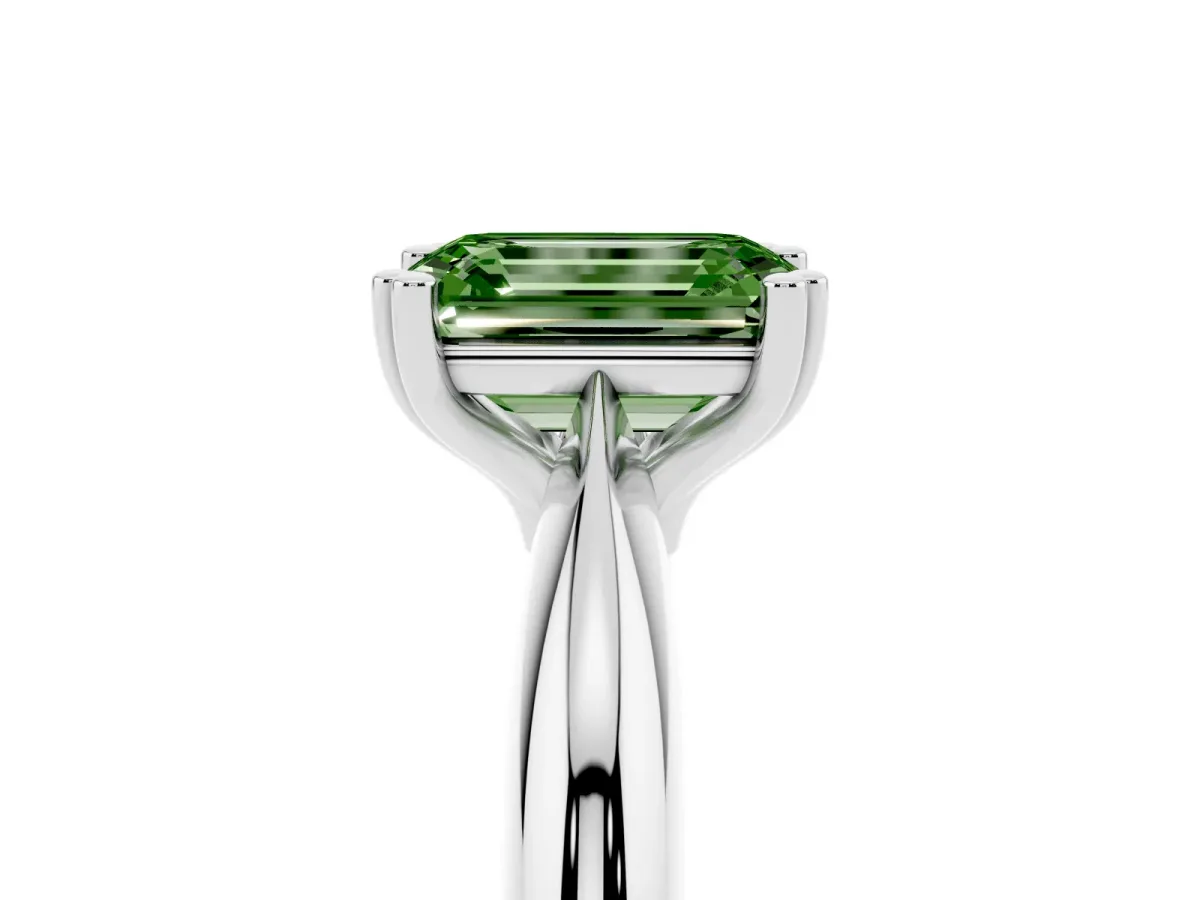 Fancy Green Emerald Cut Cut Solitaire Engagement Ring with Tapered Band and Four-Prong Setting White gold