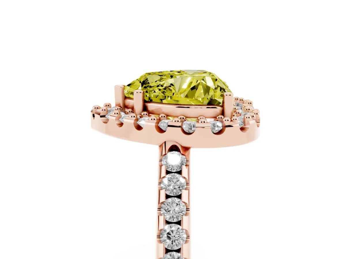 Fancy Yellow Heart Cut Diamond Pavé Halo Ring with Four-Prong Setting Rose gold