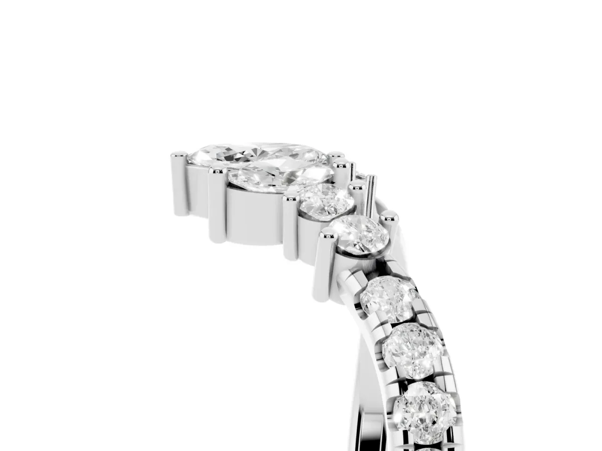 Chevron Marquise and Round Diamond Open Band with Prong Setting Platinum