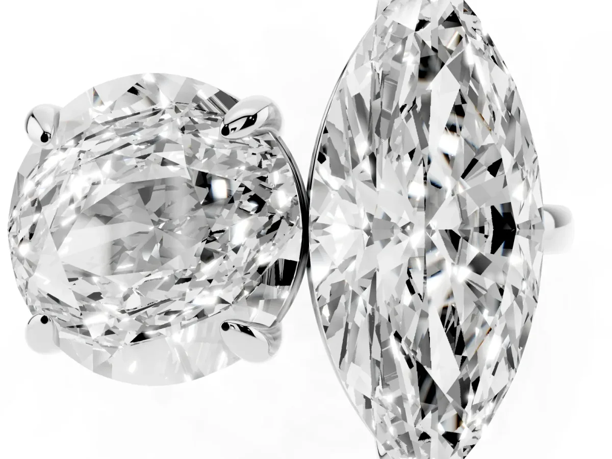 Round and Marquise Toi Moi Ring with Prong Setting and Plain Band Platinum