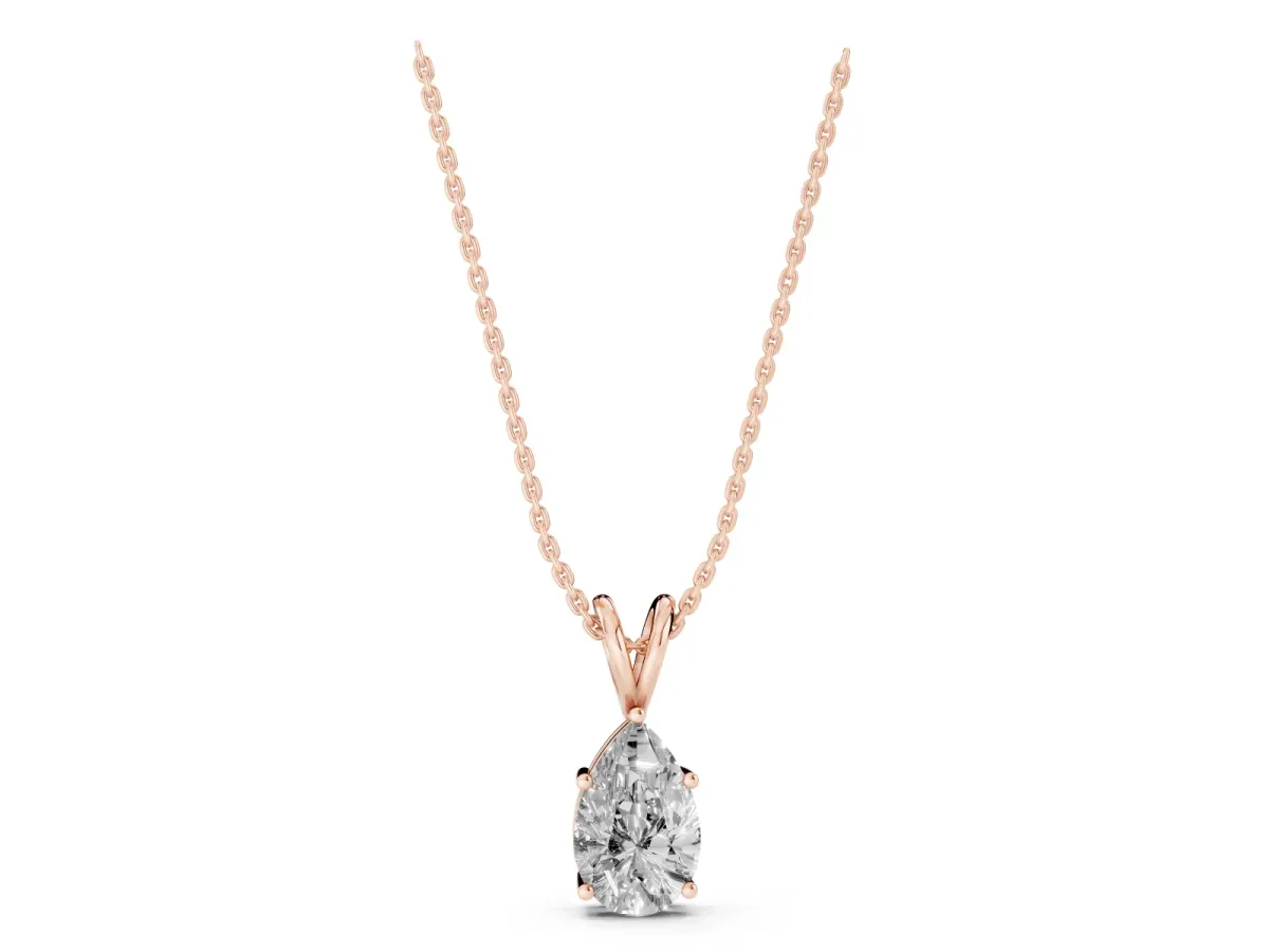 Pear Cut Solitaire Pendant with Three-Prong Setting Rose gold