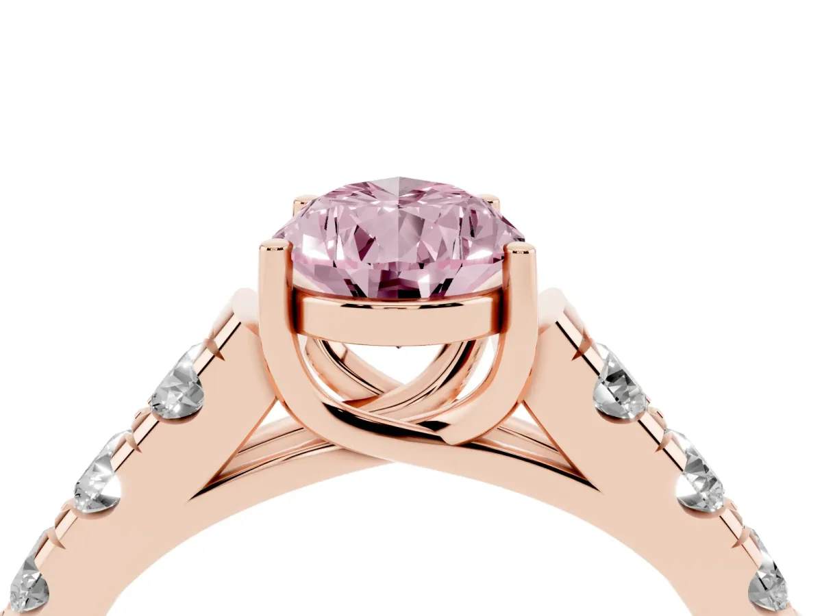Fancy Pink Pear Cut Cut Diamond Solitaire Ring with Micro Pave Band and Prong Setting Rose gold