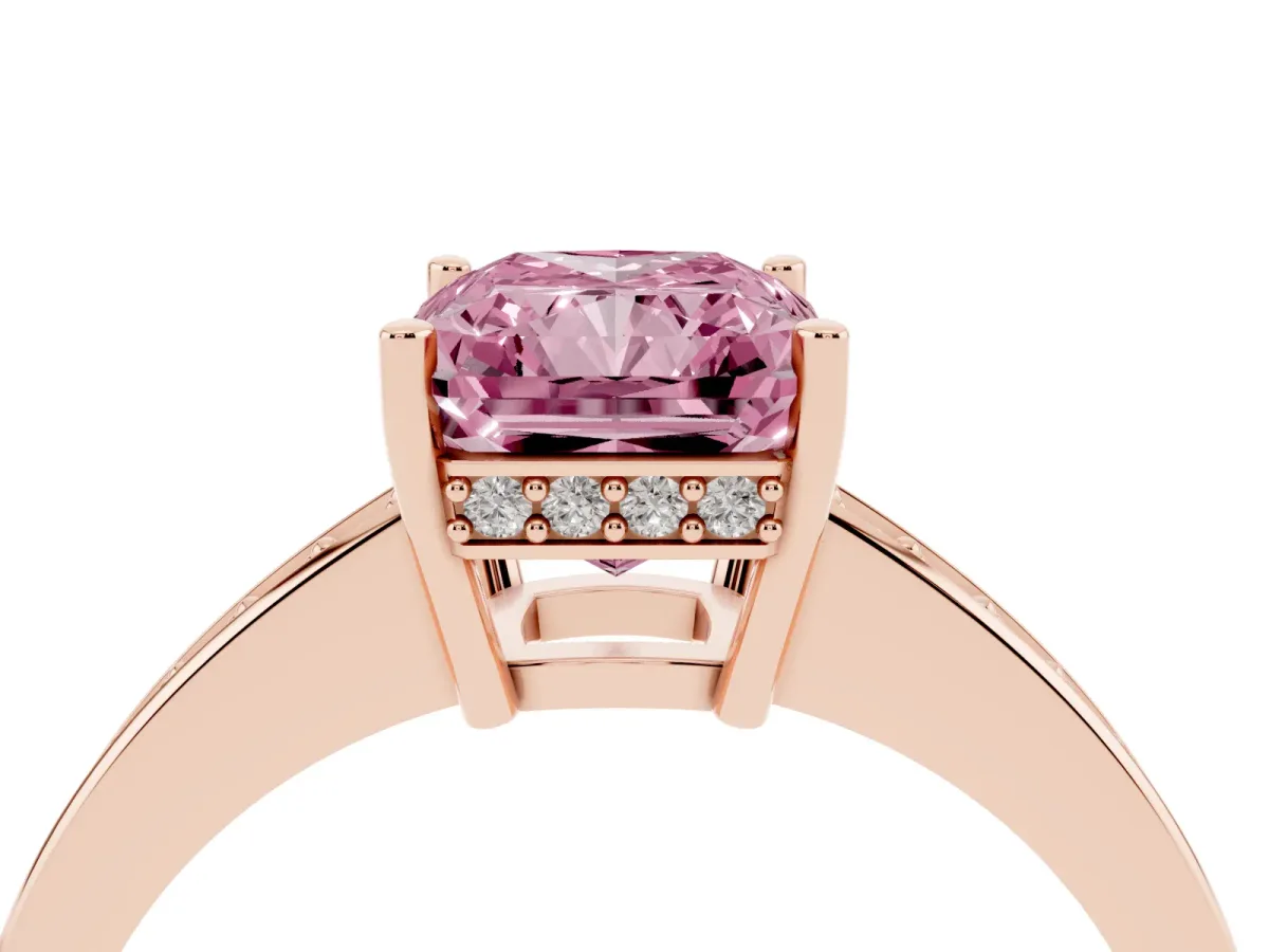 Fancy Pink Radiant Cut Solitaire Pavé Band Prong Setting Ring Rose gold