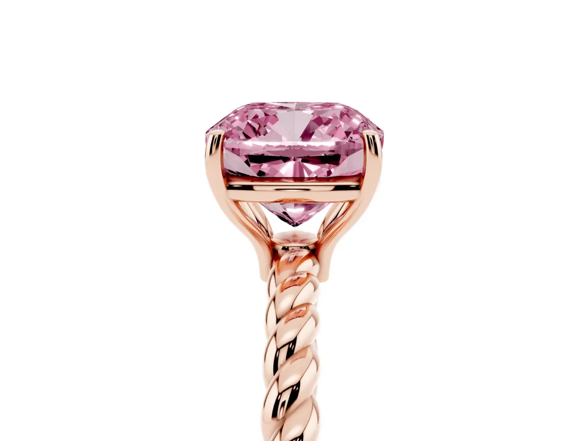 Fancy Pink Cushion Cut Solitaire Twisted Band 4-Prong Ring Rose gold