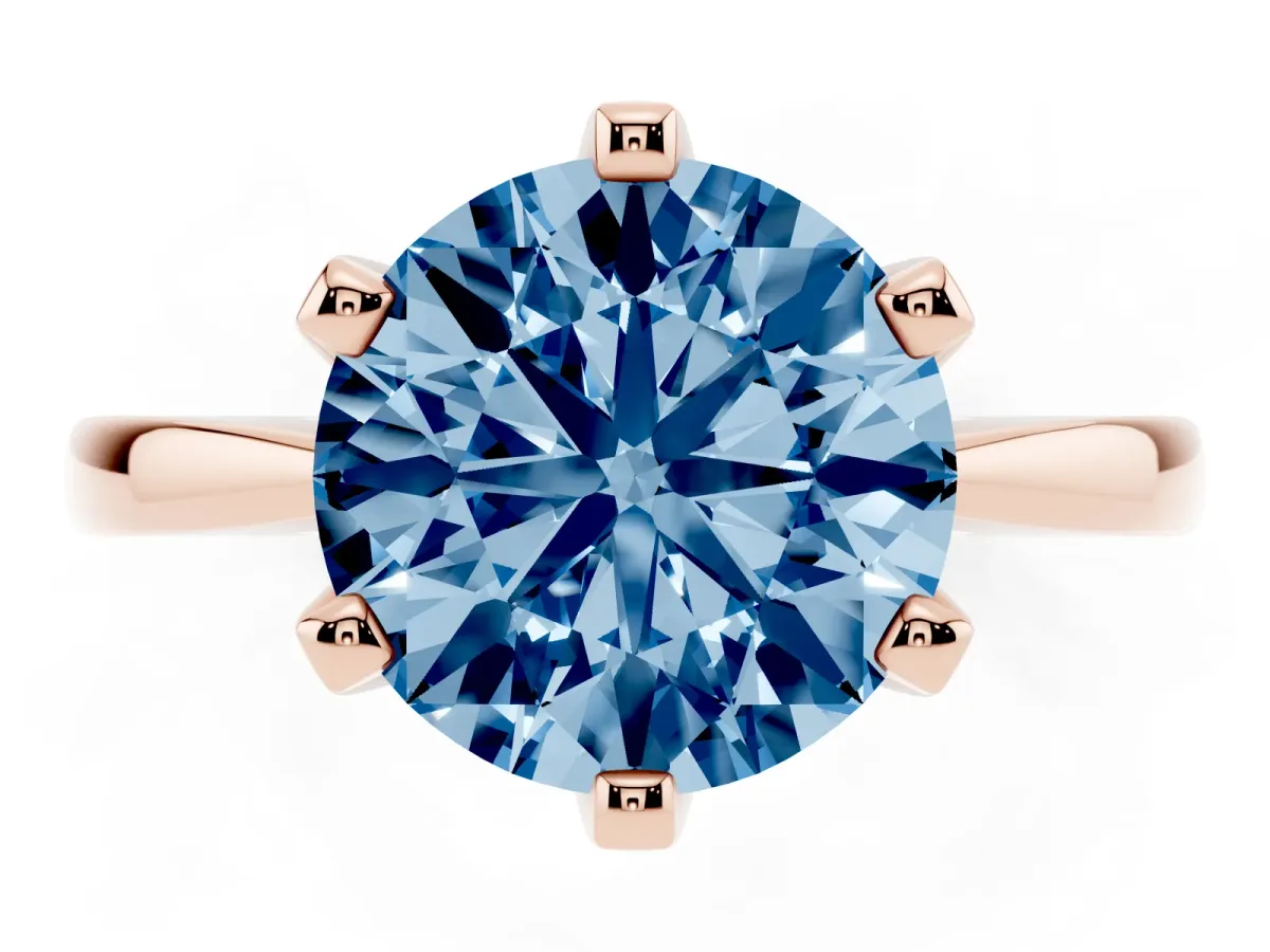 Fancy Blue Round Cut Solitaire Engagement Ring with Six-Prong Setting and Tapered Band Rose gold