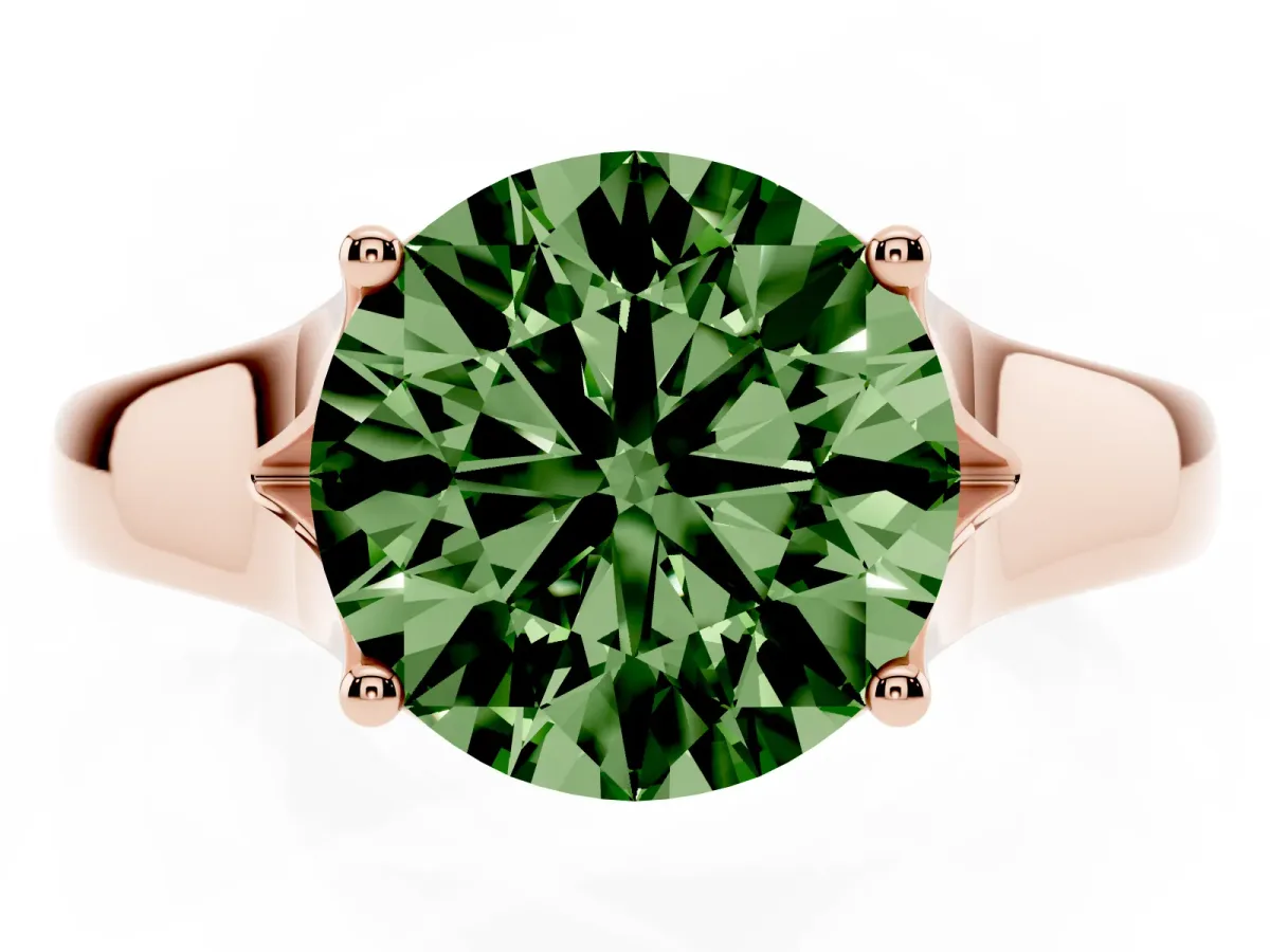 Fancy Green Round Cut Solitaire Diamond Ring with Cathedral Band and Four-Prong Setting Rose gold