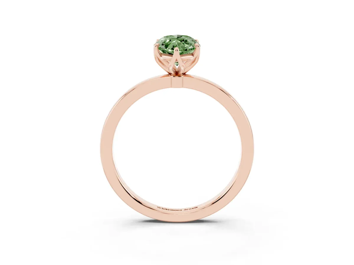 Fancy Green Marquise Cut Diamond Solitaire Ring with Thin Band and Prong Setting Rose gold