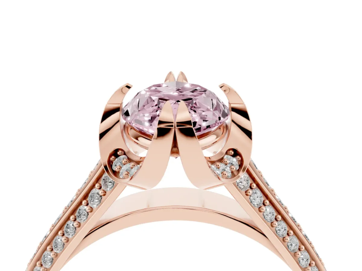 Fancy Pink Marquise Cut Solitaire Pave Split Shank Ring with Four-Prong Setting Rose gold