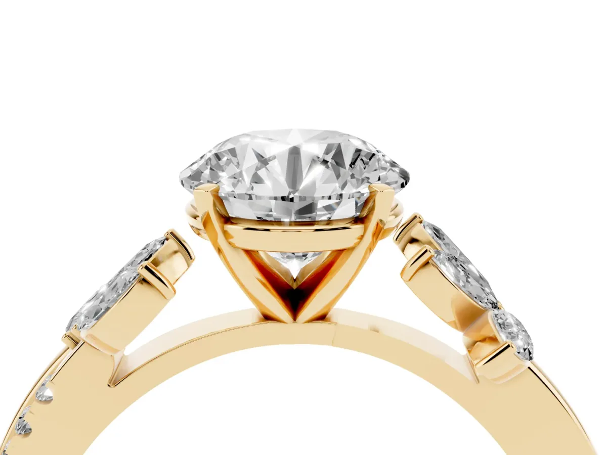 Round Cut Diamond Floral Vine Solitaire Engagement Ring Yellow gold