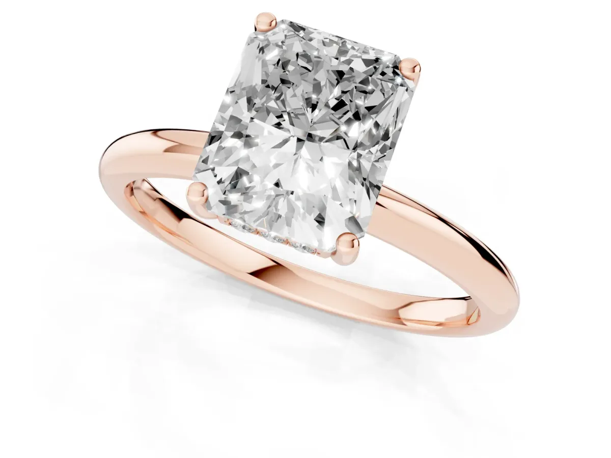 Radiant Cut Cut Solitaire Engagement Ring with Four-Prong Setting and Classic Band Rose gold