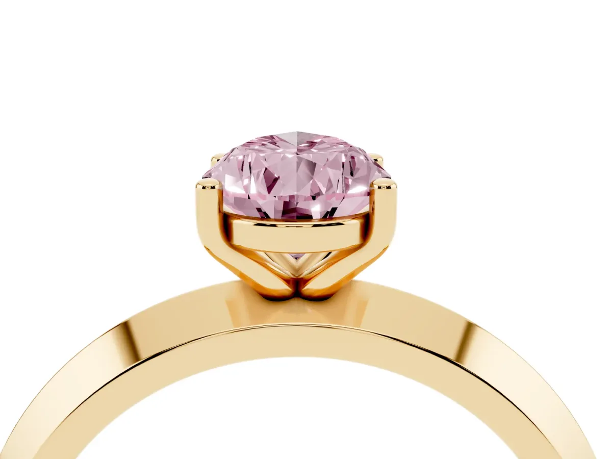 Fancy Pink Pear Cut Cut Solitaire Engagement Ring with Flat Band and Four-Prong Setting Yellow gold