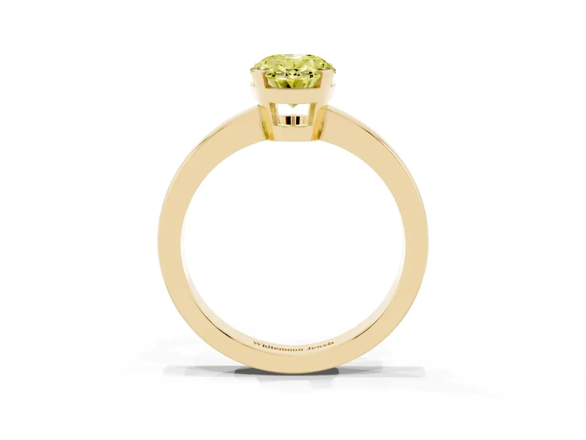 Fancy Yellow Oval Cut Cut Solitaire Ring with Four-Prong Setting and Classic Band Yellow gold