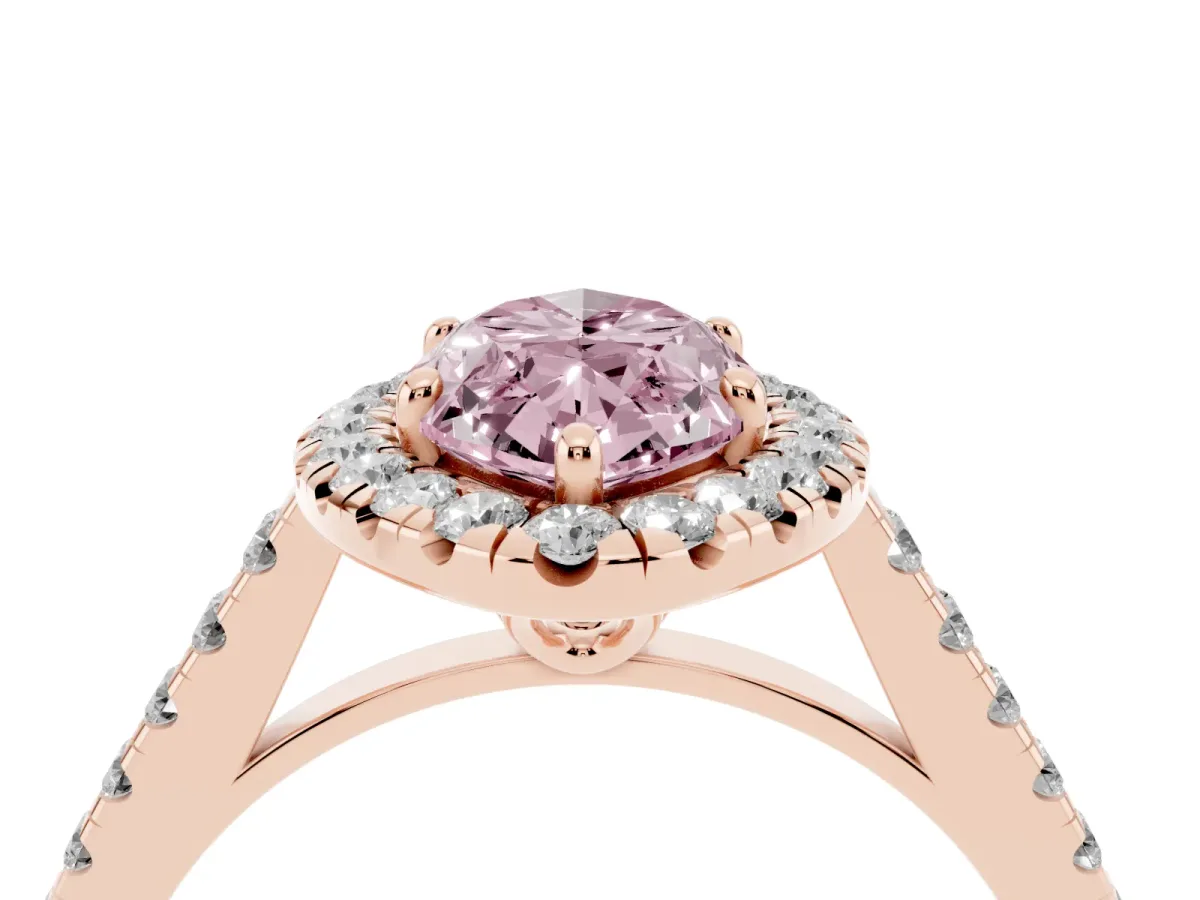Fancy Pink Marquise Cut Halo Pavé Diamond Engagement Ring with Four-Prong Setting Rose gold