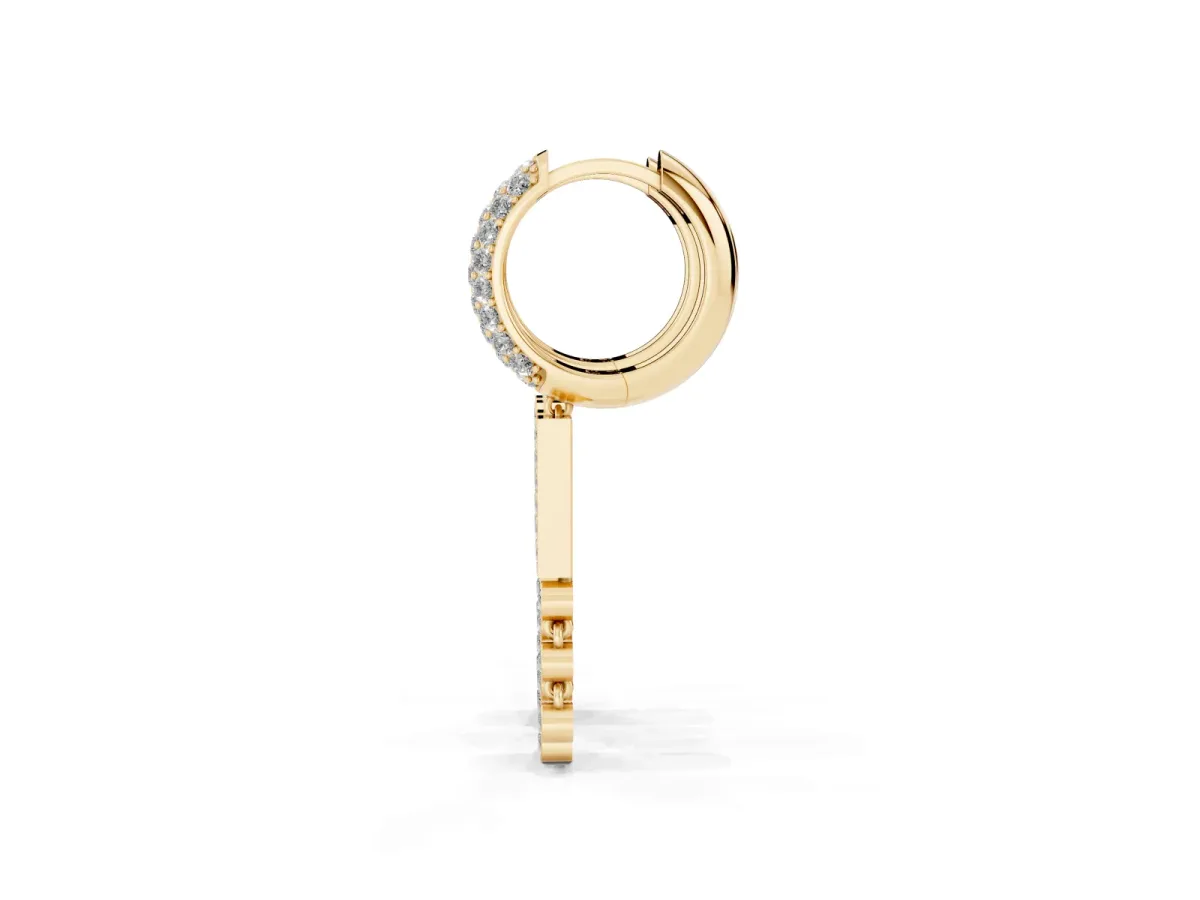 Round Diamond Initial H Huggie Hoop Earrings Yellow gold