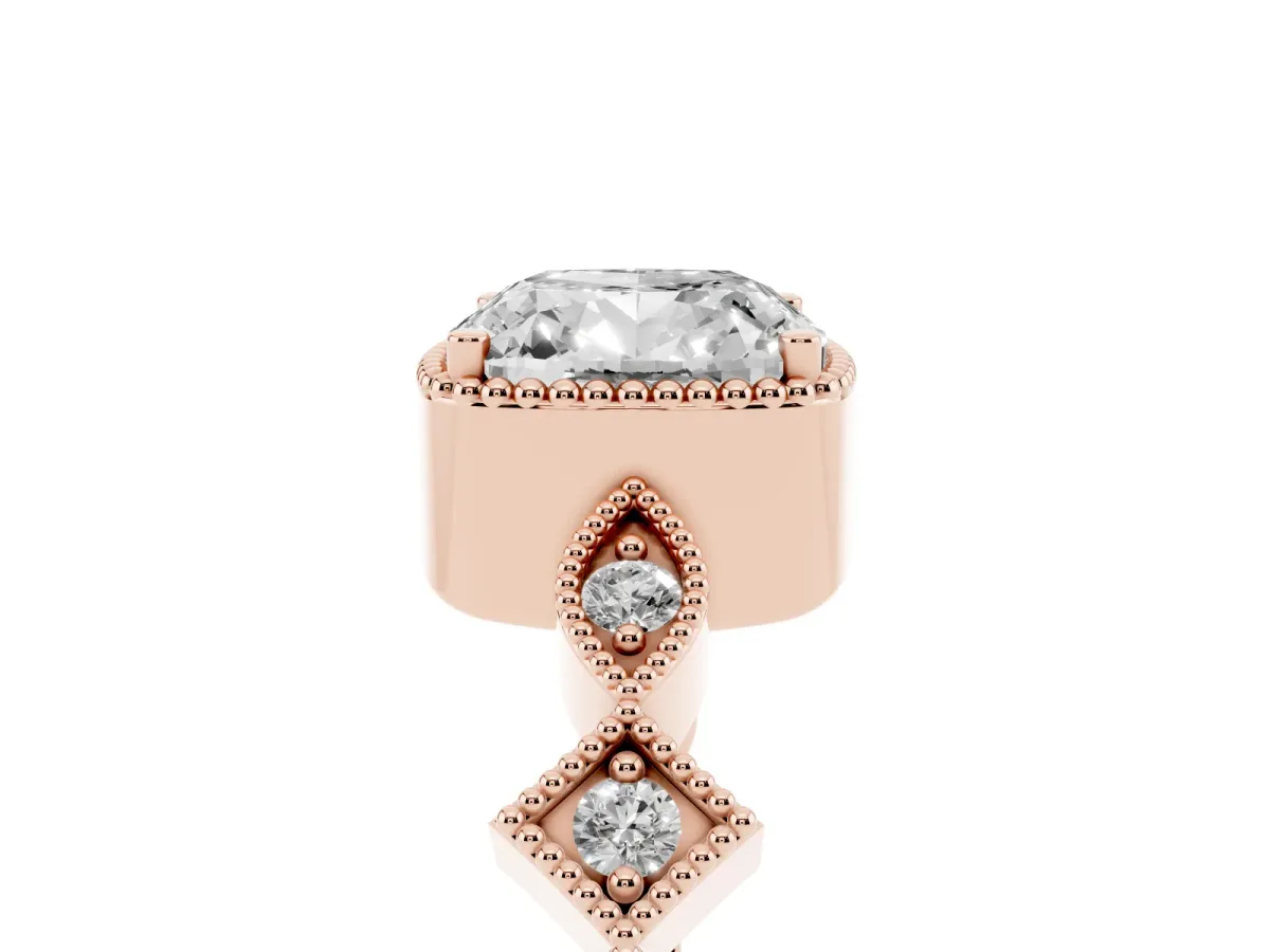 Cushion Cut Milgrain Marquise Diamond Twist Band Ring Rose gold