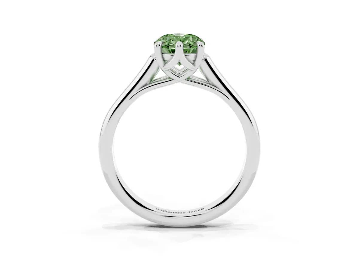 Fancy Green Oval Cut Solitaire Engagement Ring with Six-Prong Setting and Classic Band Platinum