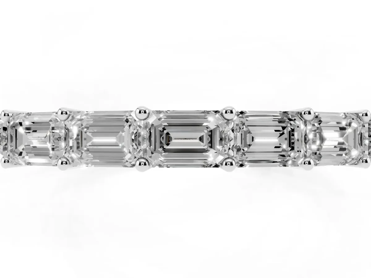 Emerald Cut Diamond Single Row Wedding Band Silver