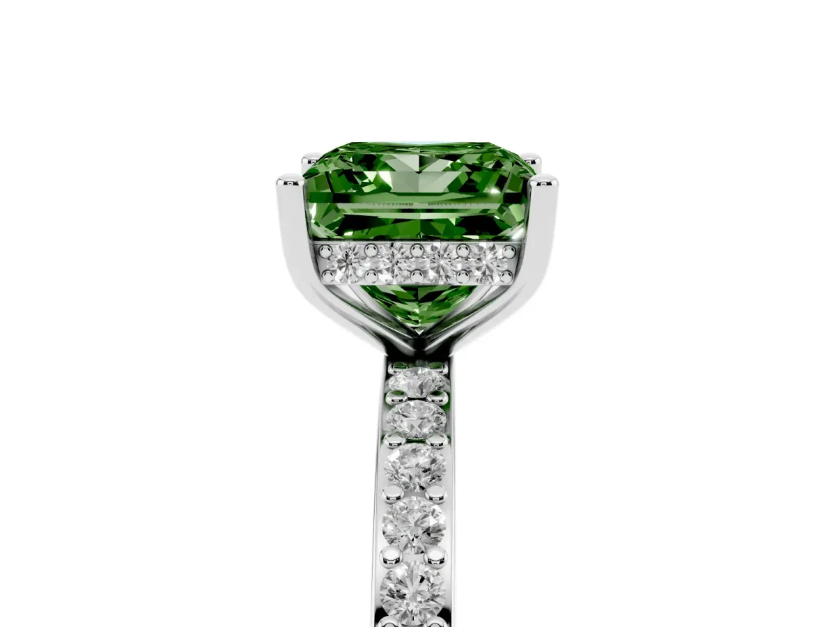 Fancy Green Princess Cut Cut Diamond Pavé Band Ring with Four-Prong Setting Silver
