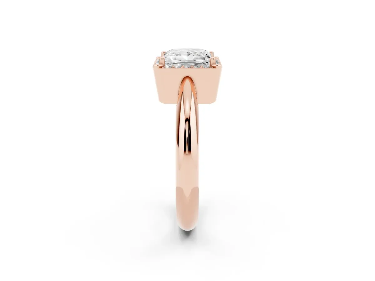 Princess Cut Cut Diamond Halo Engagement Ring with Split Shank and Four-Prong Setting Rose gold