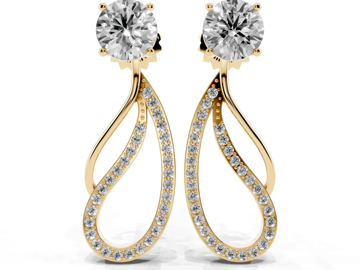 Round Cut Prong Set Diamond Infinity Drop Earrings Yellow gold