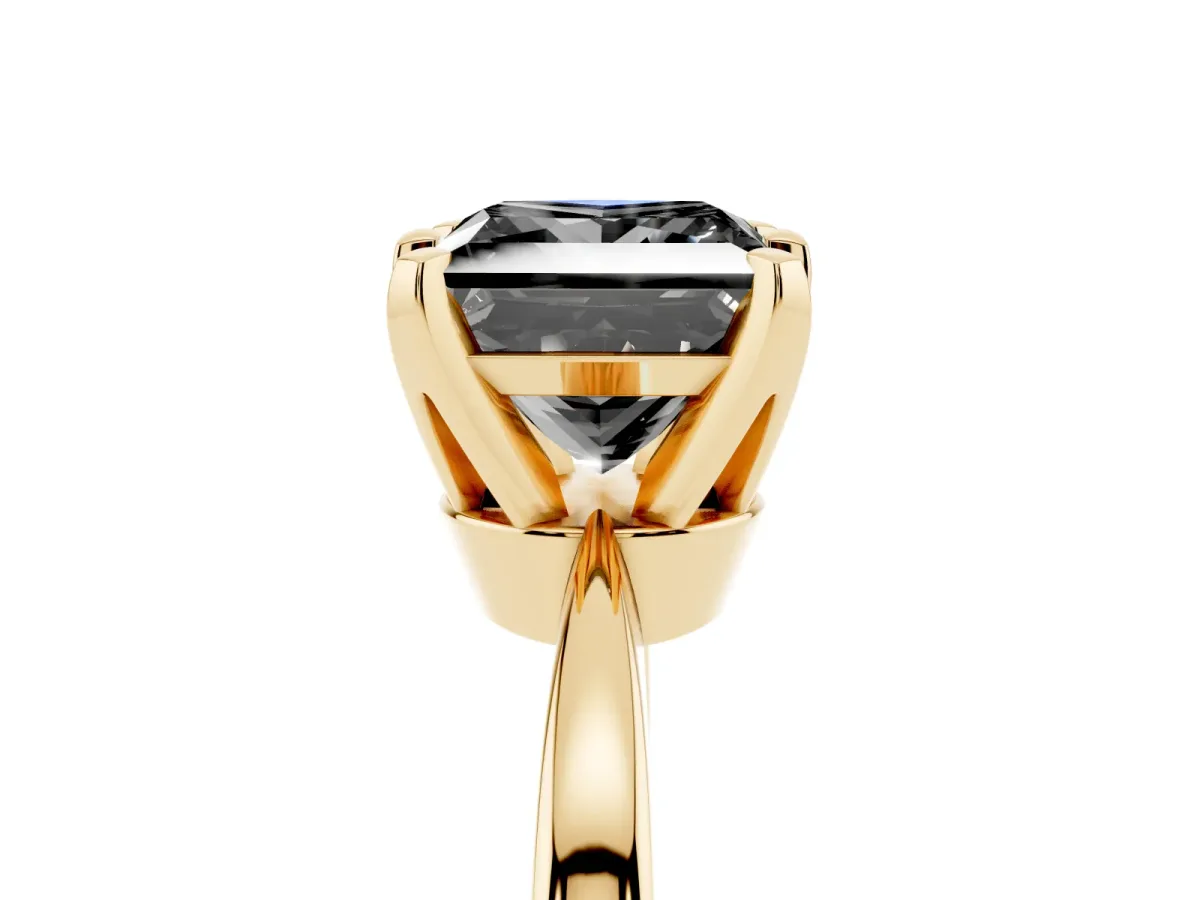 Fancy Black Princess Cut Solitaire Engagement Ring with Six-Prong Setting and Tapered Band Yellow gold