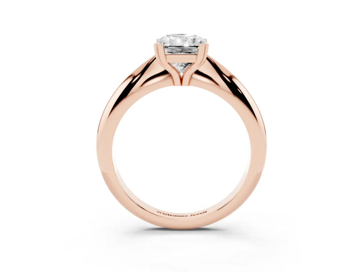 Radiant Cut Cut Solitaire Engagement Ring with Tapered Band and Four-Prong Setting Rose gold